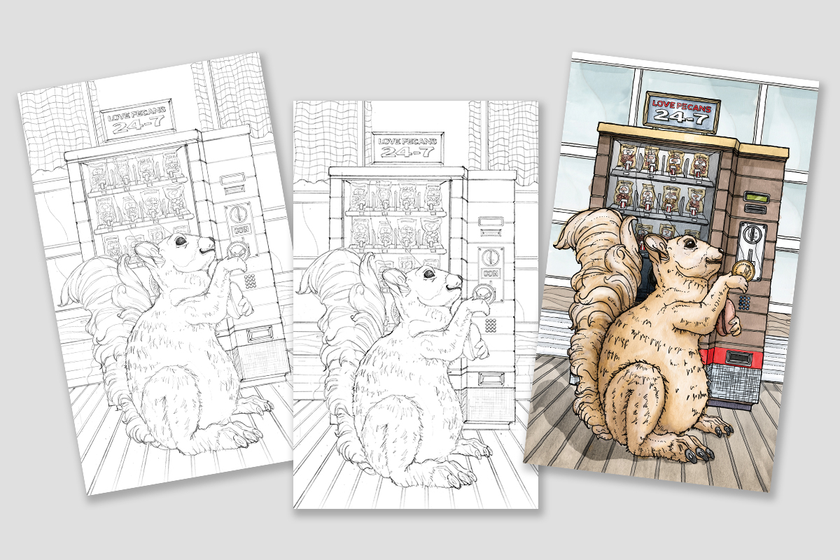 Sketches for Emma Kelly artwork in Texas Heritage for Living magazine